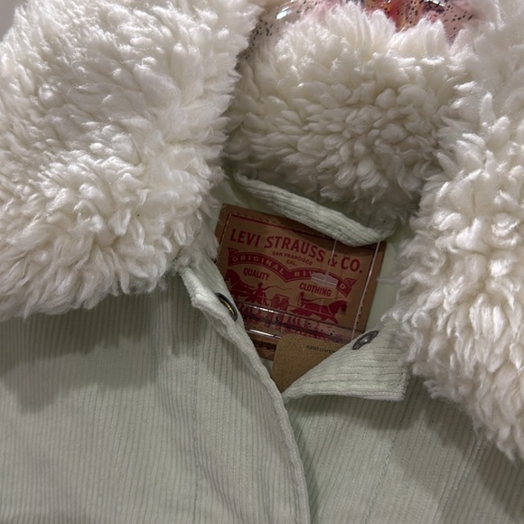 NWT Levi’s Corduroy Baby Cropped Trucker Jacket XSmall Pistachio Green Pockets - Picture 3 of 9